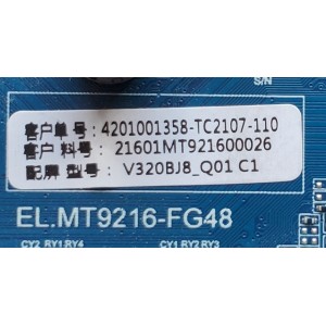 MAIN FUENTE ((COMBO)) PARA TV SANSUI  ((ANDROID TV)) / NUMERO DE PARTE 4201001358 / TPD.MT9216.PB766 (T) / V320BJ8_Q01 C1 / EL.MT9216-FG48 / 21601MT921600026 / 4201001358-TC2107-110 / DISPLAY V320BJ8-Q01 / MODELO SMX32V1HA